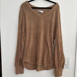 Hollister Tan V-Neck Sweater with Cozy Knit